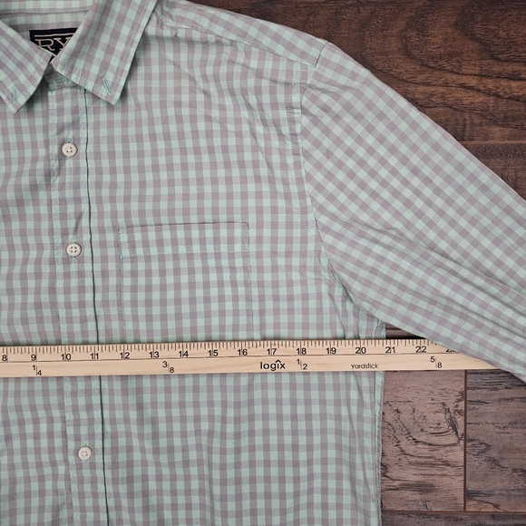 RYE By Hawker Rye Mens Medium Short Shirt Green Gray Plaid Button Down - Picture 6 of 8